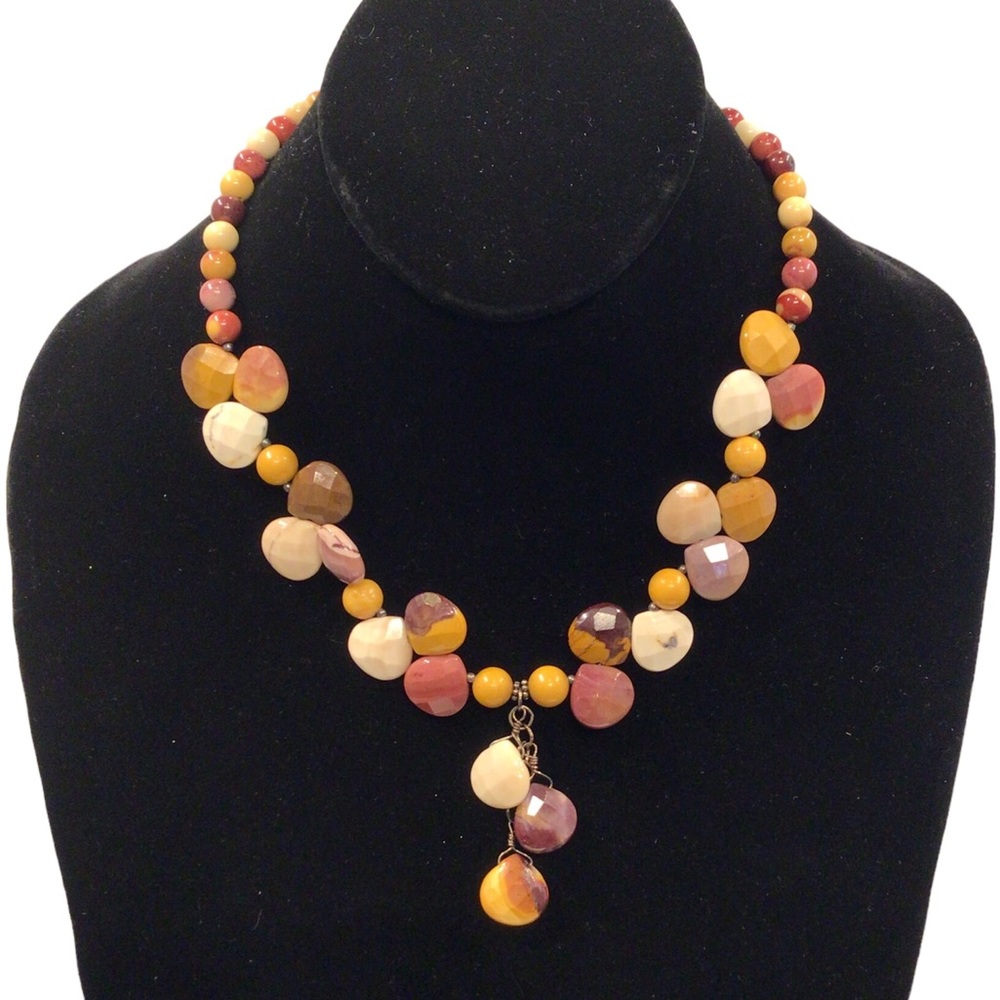 Multi Colored Glass Cabochon Beaded Dangle Neckla… - image 1